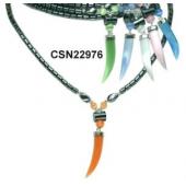 Cat's Eye Opal Horn Pendant and Hematite Beads Style Choker Collar Fashion Necklace